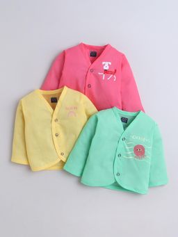 Polka Tots - Unisex Multi-Color Cotton Full Sleeves Jablas (Pack Of 3)