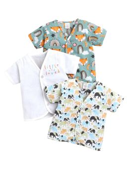 Polka Tots - Unisex Multi-Color Cotton Half Sleeve Jablas (Pack Of 3)