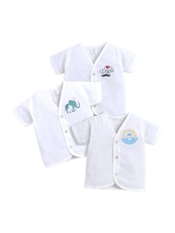 Polka Tots - Unisex White Cotton Half Sleeve Jablas (Pack Of 3)