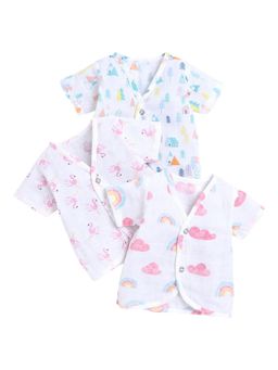 Polka Tots - Unisex White Cotton Half Sleeve Jablas (Pack Of 3)