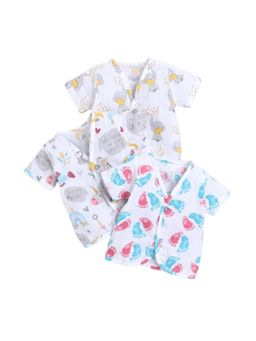 Polka Tots - Unisex White Cotton Half Sleeve Jablas (Pack Of 3)