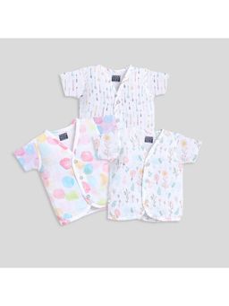 Polka Tots - Unisex White Cotton Half Sleeve Jablas (Pack Of 3)