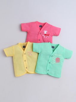 Polka Tots - Unisex Multi-Color Cotton Half Sleeve Jablas (Pack Of 3)