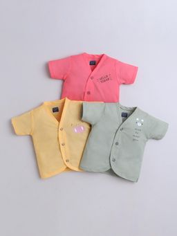 Polka Tots - Unisex Multi-Color Cotton Half Sleeve Jablas (Pack Of 3)