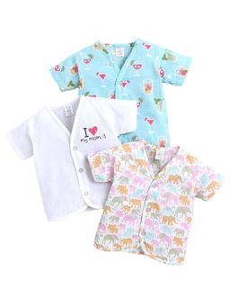 Polka Tots - Unisex Multi-Color Cotton Half Sleeve Jablas (Pack Of 3)