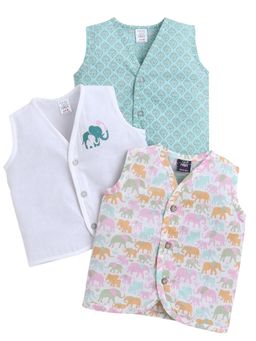 Polka Tots - Unisex Multi-Color Cotton Sleeveless Jablas (Pack Of 3)