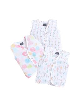 Polka Tots - Unisex Multi-Color Cotton Sleeveless Jablas (Pack Of 3)
