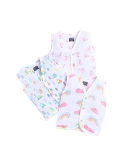 Polka Tots - Unisex Multi-Color Cotton Sleeveless Jablas (Pack Of 3)