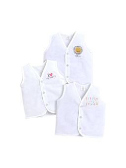 Polka Tots - Unisex White Printed Cotton Sleeveless Jablas (Pack Of 3)