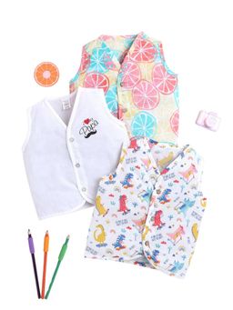 Polka Tots - Unisex Multi-Color Cotton Sleeveless Jablas (Pack Of 3)