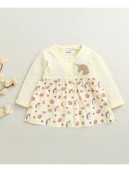 Bumzee - Yellow Girls Full Sleeves Cotton Knee Length Dress