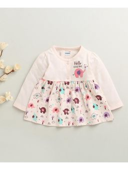 Bumzee - Peach Girls Full Sleeves Cotton Knee Length Dress
