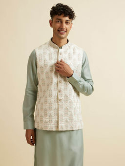 Manyavar - Cream Embroidered Regular Nehru Jacket
