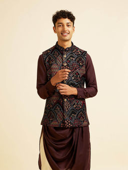 Manyavar - Black Embroidered Regular Nehru Jacket