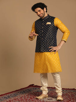Manyavar - Blue Self Design Regular Nehru Jacket