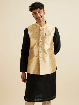 Manyavar - Beige Self Design Regular Nehru Jacket