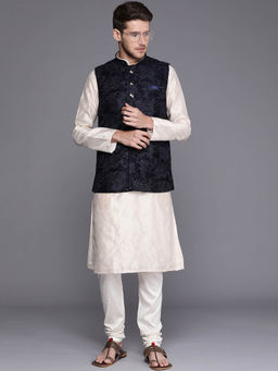 Manyavar - Blue Self Design Regular Nehru Jacket