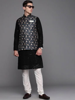 Manyavar - Blue Printed Regular Nehru Jacket