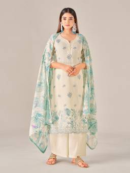 IOLY - Sea Green Kota Embroidery Kurta With Palazzo And Dupatta For Women