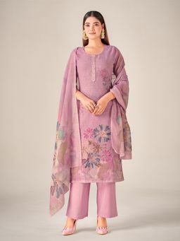 IOLY - Purple Linen Printed Kurta With Pant And Dupatta For Women