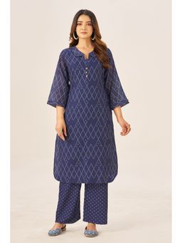 IOLY - Navy Blue Cotton Digital Printed Kurta With Pant