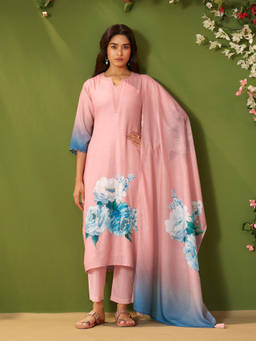 IOLY - Pink Linen With Hand Work Digital Printed Kurta With Pant And Dupatta