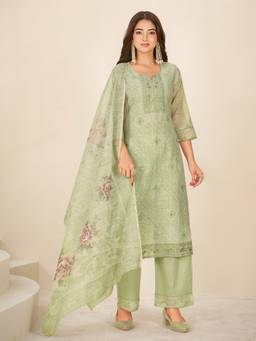 IOLY - Green Mirror Work Kurta With Pant And Dupatta
