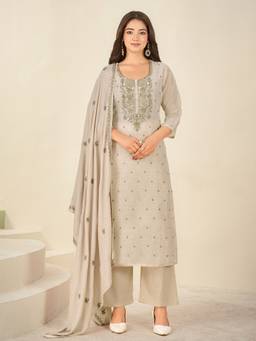 IOLY - Cream Embroidered Kurta With Pant And Dupatta