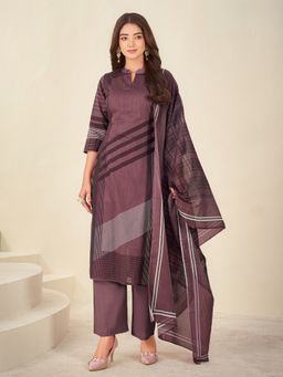 IOLY - Purple Printed Pure Cotton Kurta With Pant And Dupatta