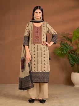 IOLY - Women Traditional Arrakh Printed Khaki Kurta With Pant And Dupatta
