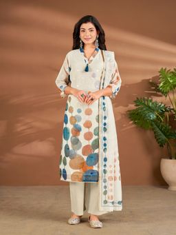 IOLY - Women Digital Print Thread Hand Work White Kurta With Pant And Dupatta