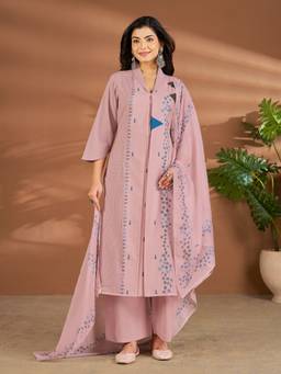 IOLY - Women Pure Cotton Printed Pink Kurta With Pant And Dupatta