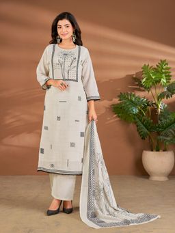 IOLY - Women Pure Cotton White Kurta With Pant And Dupatta