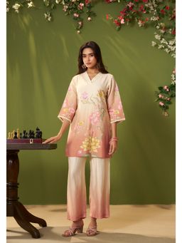 IOLY - Women Peach Cotton Embroidery Co-Ord Set