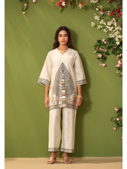 IOLY - Women White Cotton Embroidery Co-Ord Set
