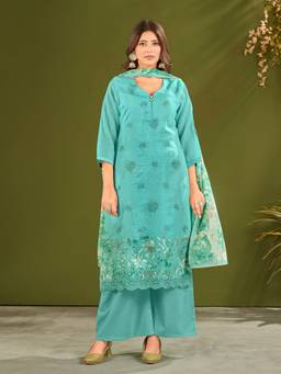 IOLY - Women Sea Green Kurta With Pant And Dupatta