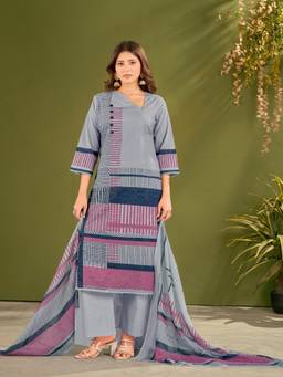 IOLY - Women Grey Cotton Kurta With Pant And Dupatta