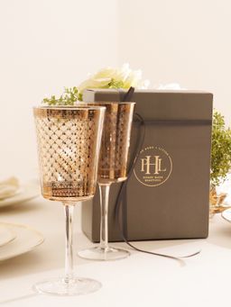 Pure Home + Living - Clear Criss Cross Printed Wine Glasses