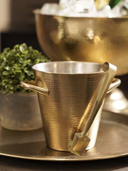 Pure Home + Living - Gold Matt Finish Hammered Metal Ice Bucket with Tong