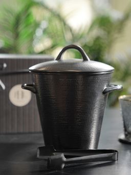Pure Home + Living - Grey Matt Finish Hammered Metal Ice Bucket with Lid and Tong