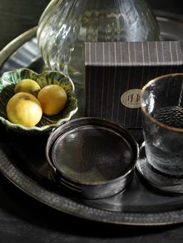 Pure Home + Living - Grey Matt Finish Hammered Metal Coasters with Stand