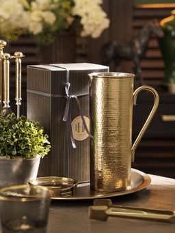Pure Home + Living - Gold Matt Finish Hammered Metal Pitcher