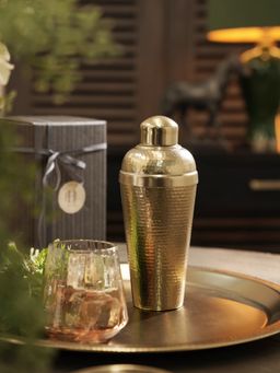 Pure Home + Living - Gold Matt Finish Hammered Metal Cocktail Shaker