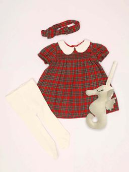 THE BABY TRUNK - Christmas Gift Box Set- Dress with Stockings and Knot Hairband (Set of 4)