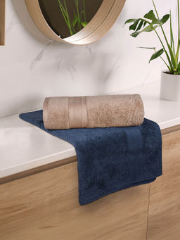 MYTRIDENT - Soft Comfort Air Rich Bath Towels Acorn and Navy (Pack of 2) (L)