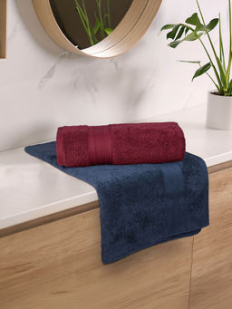 MYTRIDENT - Soft Comfort Air Rich Bath Towels Wine Red and Navy (Pack of 2) (L)