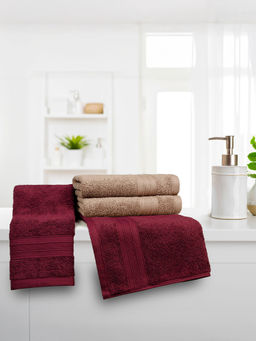 MYTRIDENT - Soft Comfort Air Rich Hand Towels Acorn and Wine Red (Pack of 4) (M)