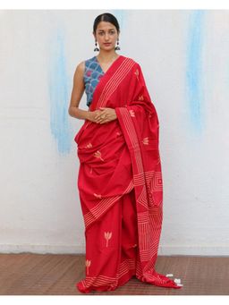 Chidiyaa - Fmtm Crimson Handblockprinted Cotton Saree