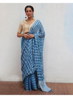 Chidiyaa - Jheel Brishti Handwoven Linen Zari Saree without Blouse