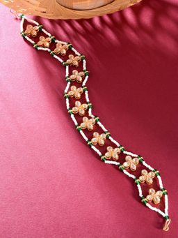 Zaveri Pearls - Green Beaded Floral Kundan & Pearls Bridal Head Chain-ZPFK14490
